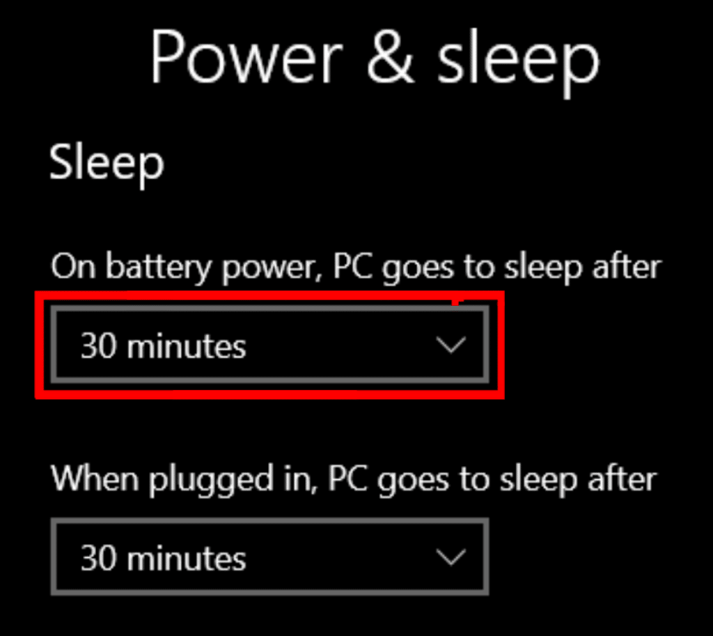 Power and sleep settings